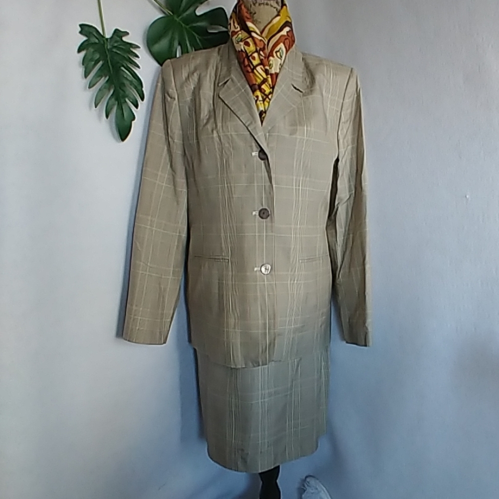 Chelsea Cambell Charter Club Silk Plaid Blazer Skirt Suit
